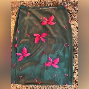 Dark Green Skirt with Pink Butterfly Design from Sisley designer Paris. Size 40